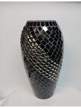 Mosaic Vase Black & Silver  12"X6"1/4 Elegant Tall Vase